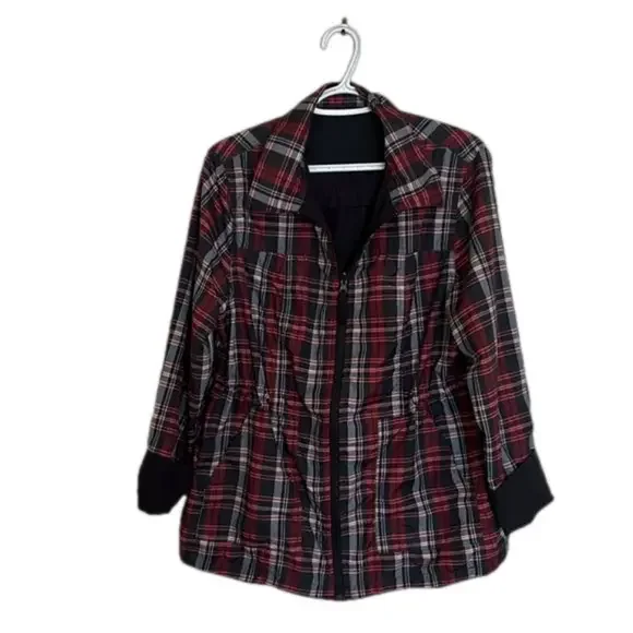 Haggar Petite Reversible Jacket Black / Tartan Women's Sz L Drawstring Waist - Picture 2 of 7